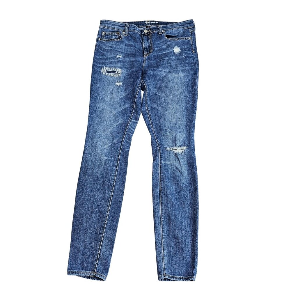 Gap Legging Skinny Jeans Womens 10 Blue Med Wash Mid Rise‎ Distressed Denim